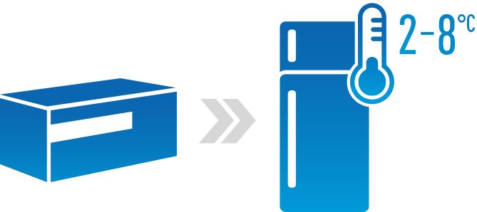 Refrigerator image with temperature showing 2-8 degrees Celsius Refrigerator image with temperature showing 2-8 degrees Celsius