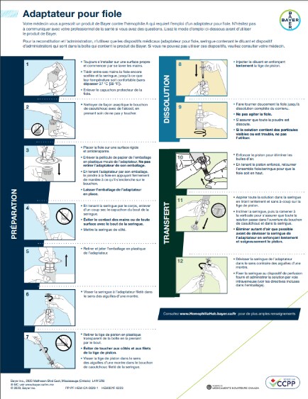 Une photo du feuillet sur l’adaptateur pour flacon
