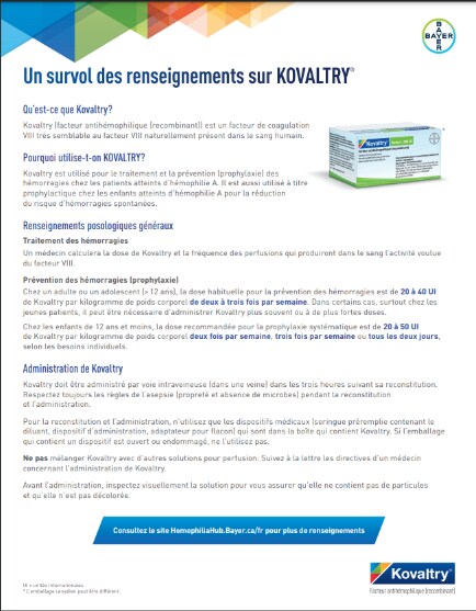 Vignette du bloc de feuilles détachables de consultation à l’intention des patients de Kovaltry