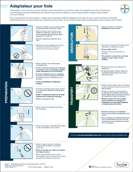 Une photo du feuillet sur l’adaptateur pour flacon